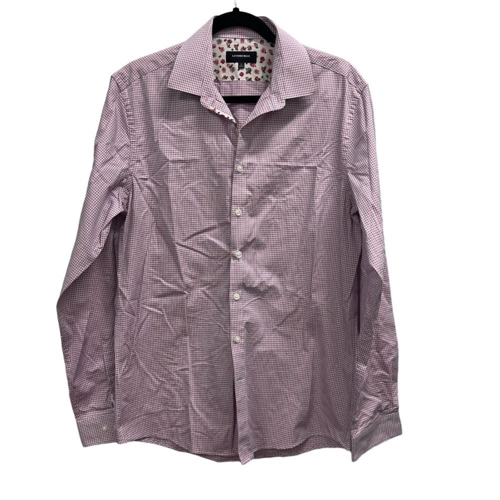 Lindbergh blue pink checkered button down long sleeve mens top Size: M